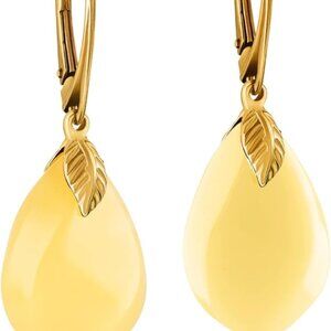 Leverback Amber Earrings for Women - Gold Plated Silver Closure 925, Sparkling P